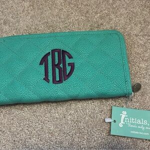 Brand new with tags Teal Quilted Wallet with Monogram